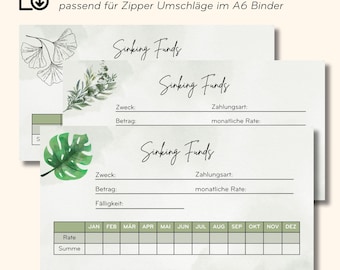 Sinking Fund Tracker voor A6 Binder | Envelope Method Tracker voor zinkende fondsen | Enveloptracker | Download 3 groenontwerpen