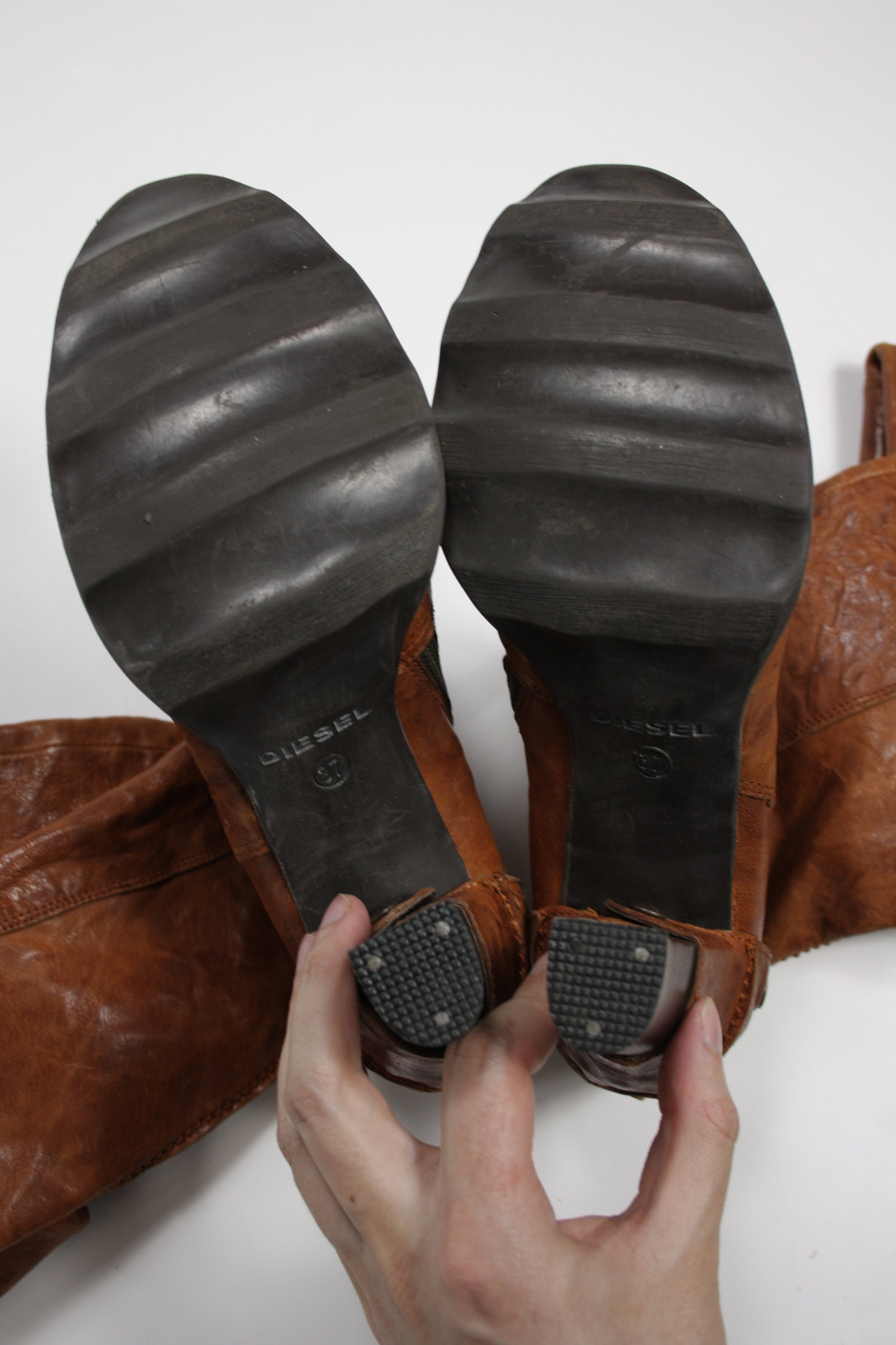 Diesel Y2K Vintage Genuine Leather Knee-high Zip Boots Shoes 2000s