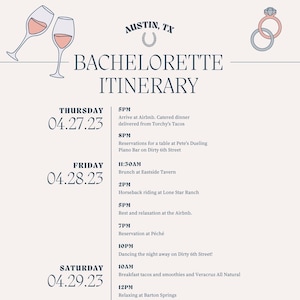 Austin Bachelorette Itinerary - 3 Nights - Customizable Digital Download