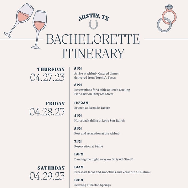 Austin Bachelorette Itinerary - 3 Nights - Customizable Digital Download