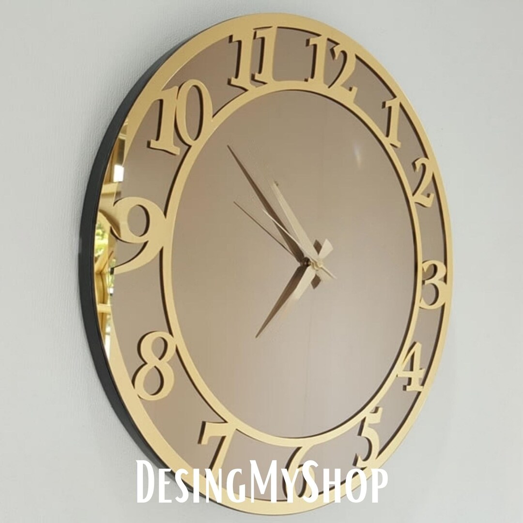 Gold Mirror Wall Clocks, Handmade Real Mirror, Large Wall Clock, Gold
