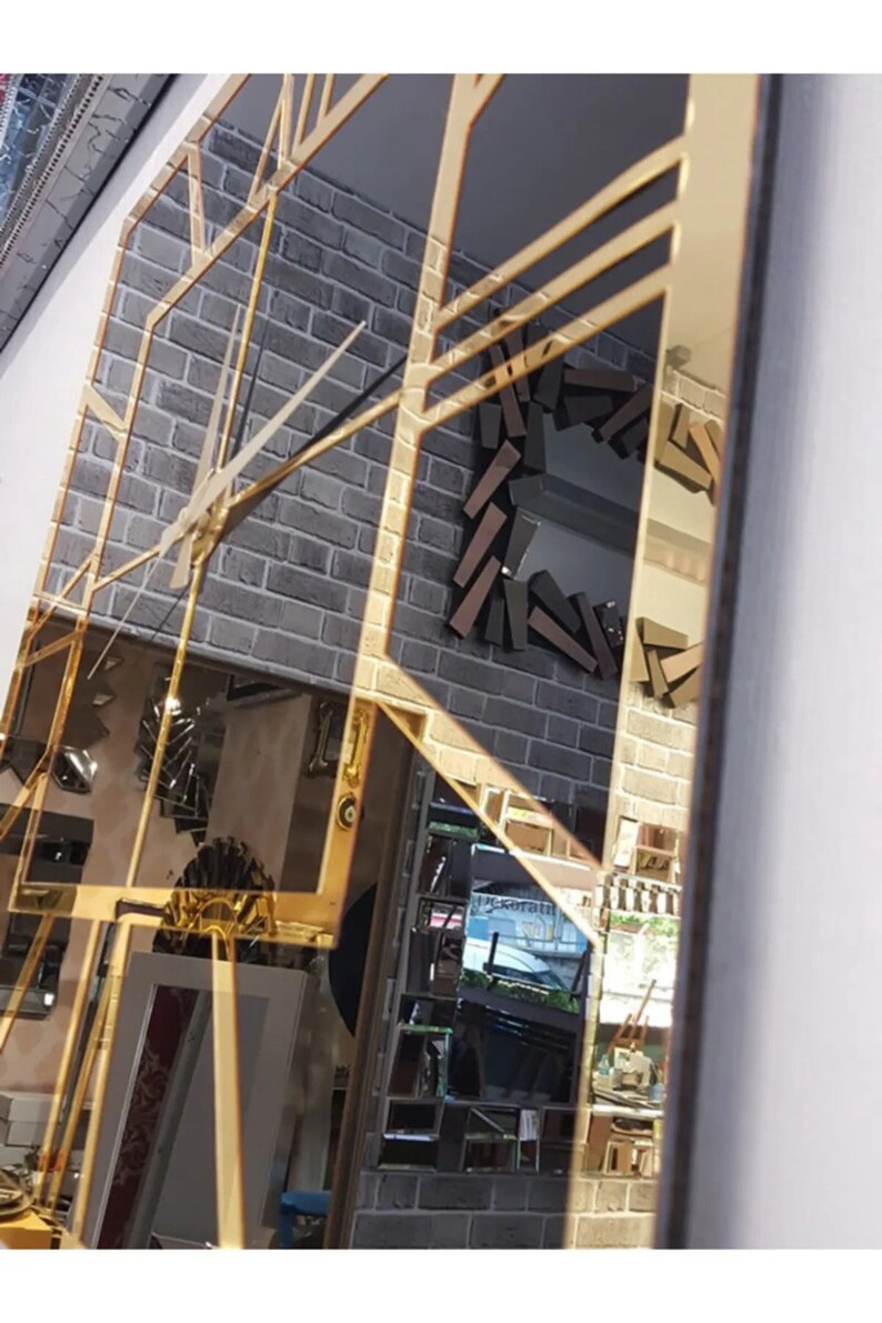 Black and Gold Large Wall Clock, Gold Mirror Clock, Black and Gold