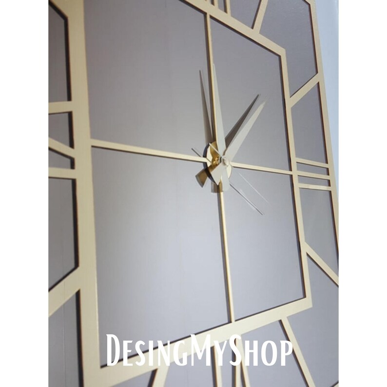 Square Mirrored Wall Clock, Modern Gold Large Wall Clock, Square