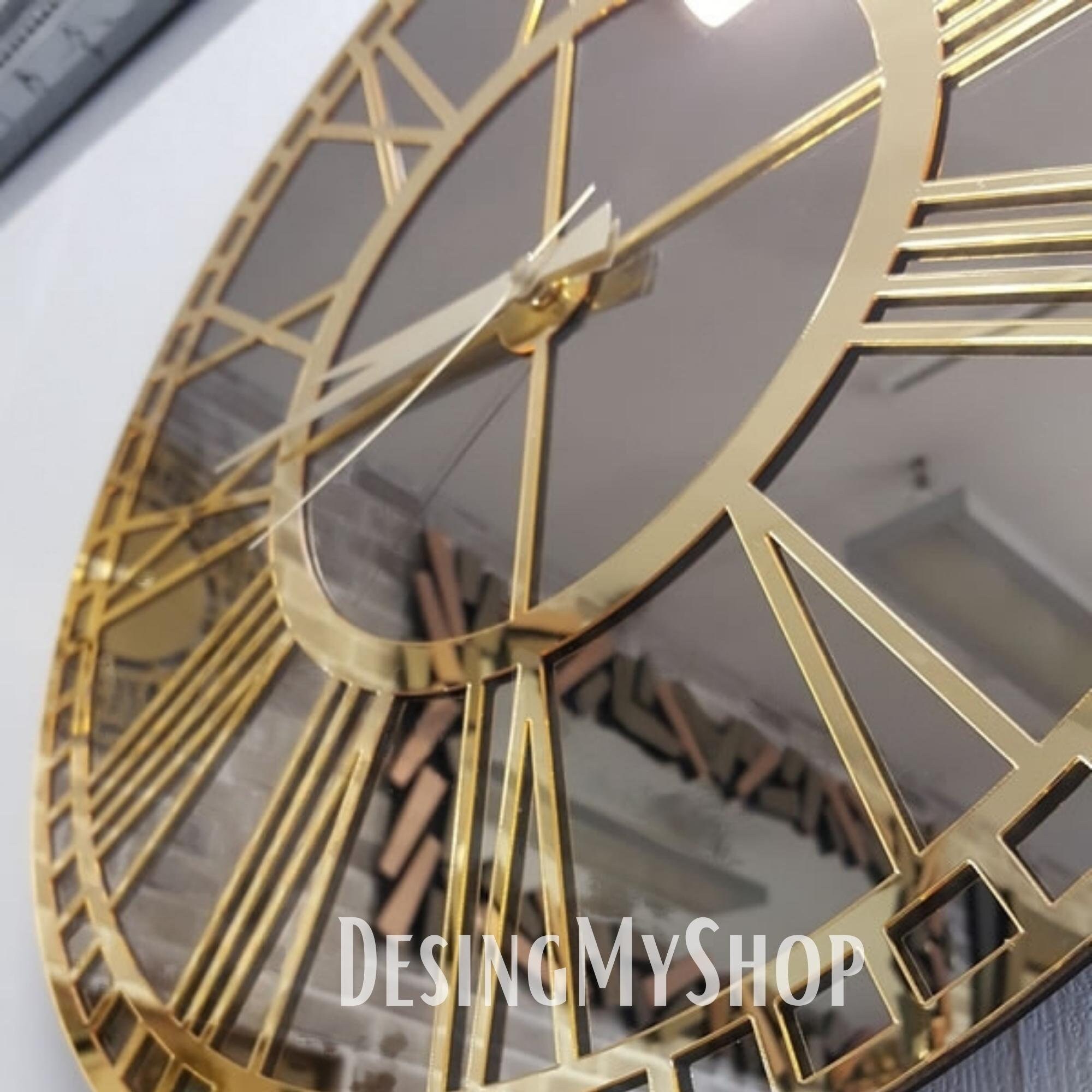 Handmade Gold Mirror Wall Clocks, Real Mirror Large Wall Clock, Gold