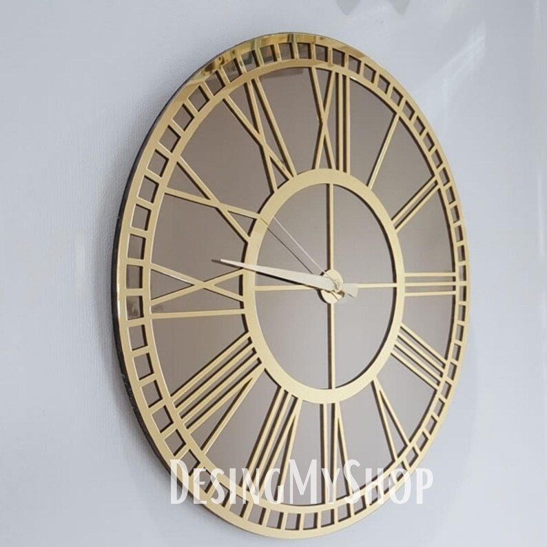 Handmade Gold Mirror Wall Clocks, Real Mirror Large Wall Clock, Gold