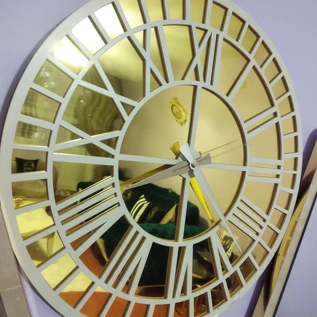 Handmade Gold Mirror Wall Clock, White Gold Mirror Large Wall Clock