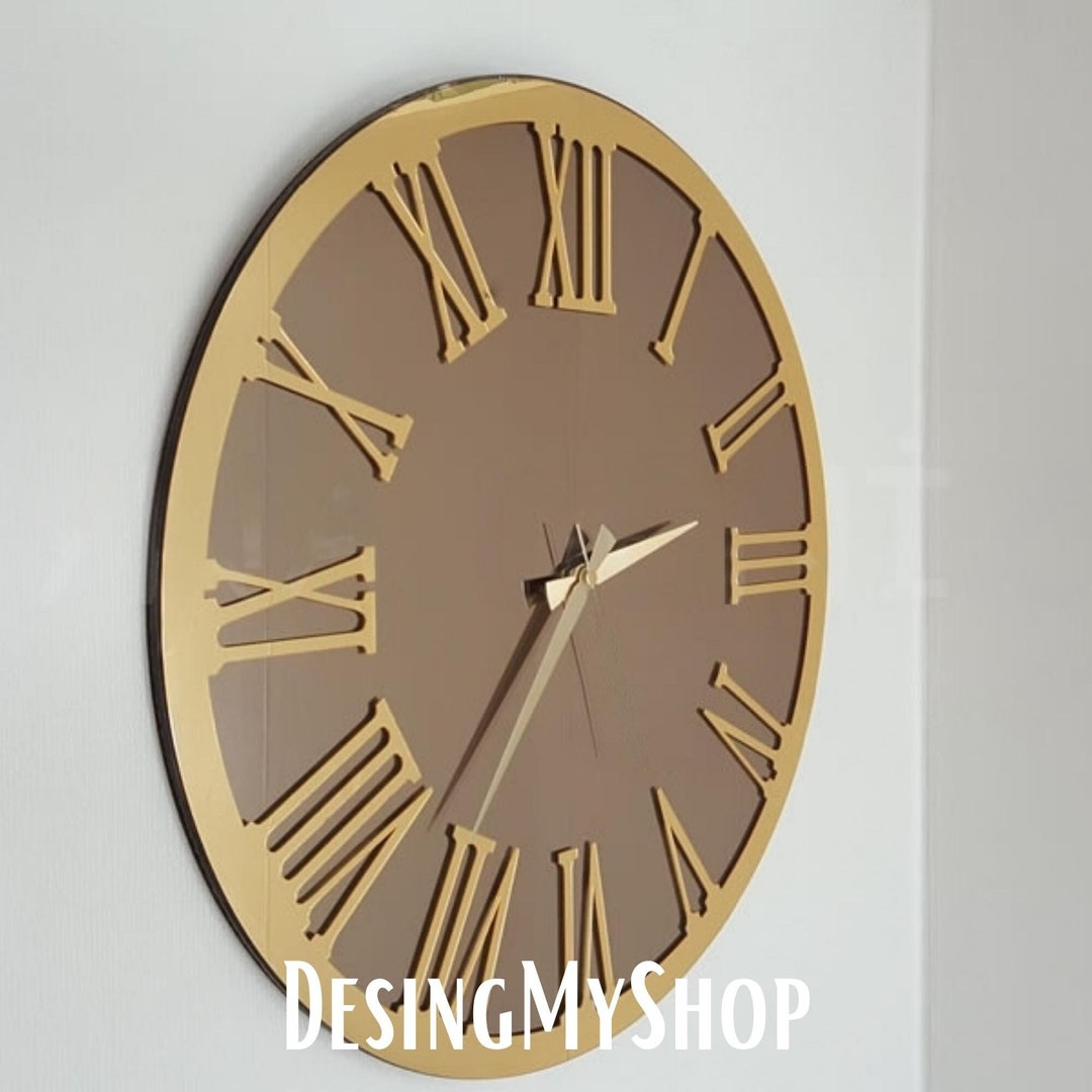 Handmade Gold Mirror Wall Clock, Real Mirror Large Wall Clock, Gold