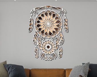 Traumfänger mehrschichtig, Fänger schneiden SVG, Traumfänger Mandala schneiden, Boho Cricut, Traumfänger Laser schneiden Datei Wand Dekor DXF