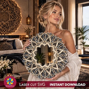 7 Layered Mandala Mirror SVG Laser Cut File, 3D Sacred Geometry Engraved Vector Design Glowforge CNC Digital Download