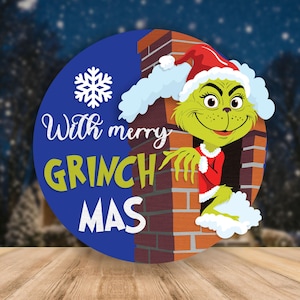 Grinchmas Welcome Sign SVG, With Merry Grinchmas Door Hanger SVG, Christmas Movies Door Sign Cut File Svg, Glowforge SVG Files