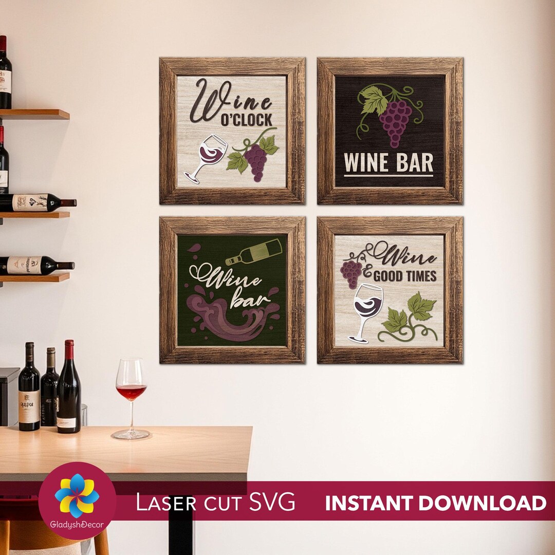 Wine Bar Wall Decor SVG Bundle, Wine Decor Multilayered, Laser Cut ...