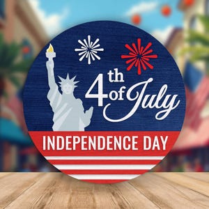 July 4th Independence Day Door Hanger SVG, Statue of Liberty SVG, Freedom Patriotic Sign, Independence Day Welcome Sign, Glowforge SVG