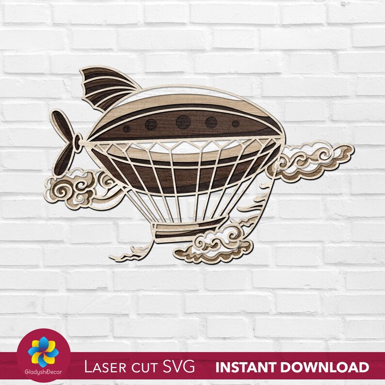 Steampunk Airship Laser Cut File, Father's Day Gift SVG, 3D Layered ...