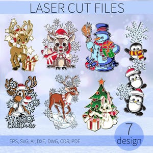 3D Lustig und niedlich Weihnachtstiere mehrschichtige Bundle SVG, Hirsche, Kaninchen, Pinguin, Schneemann SVG, Weihnachts Bundle Laser Cut Datei