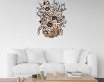 Girasoles multicapa SVG, centro de mesa otoñal DXF, calabaza para corte láser, archivo digital de girasoles, girasoles para Cricut, decoración otoñal para el hogar DXF