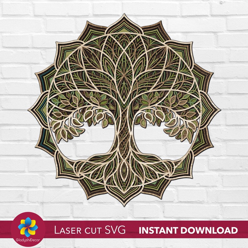 Tree of Life Wall Art SVG, Multilayer Wood Mandala, Laser Cut File, 3D ...