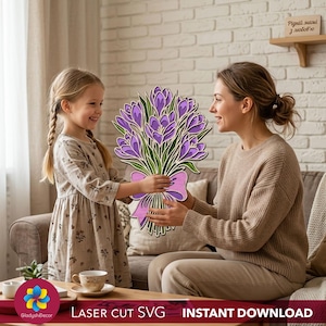 Magical Crocus Nursery Wall Art SVG - 3D Layered Spring Flower Door Hanger, Kids Room Decor Idea, Baby Girl Gift, Laser Cut Plywood File