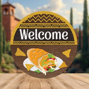 Burrito deurhanger SVG, Mexicaanse welkom SVG deurhanger, Mexicaanse keuken bord, Mexicaanse welkomstbord Cricut