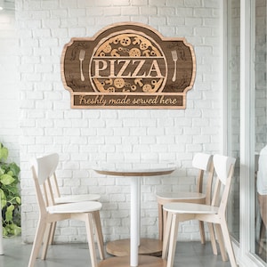 Pizza en capas 3D SVG — Letrero de madera para pared con pizza SVG — Letrero de pizzería Archivo digital DXF — Decoración de pared con pizza