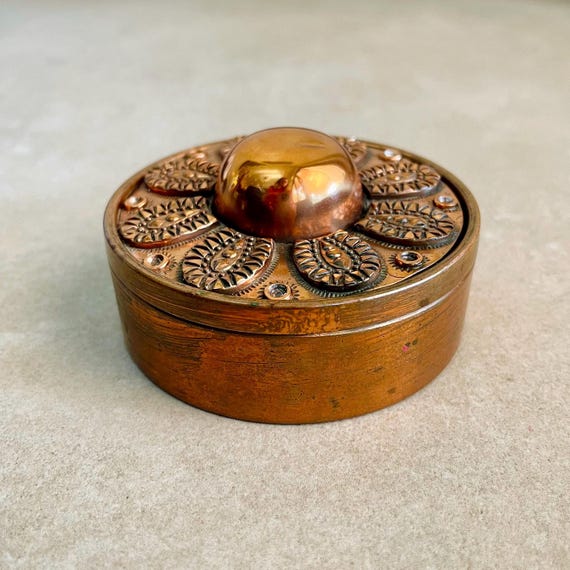 Mid-century Brutalist Copper Alloy Box, Hungarian Geometric Relief