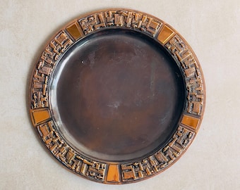 Modern Bronze Wall Hanging Brutalist Dish Metalwork Mid Century Art Plate Vintage Handcrafted Industrial Art 1970s Relief Decor Husband Gift