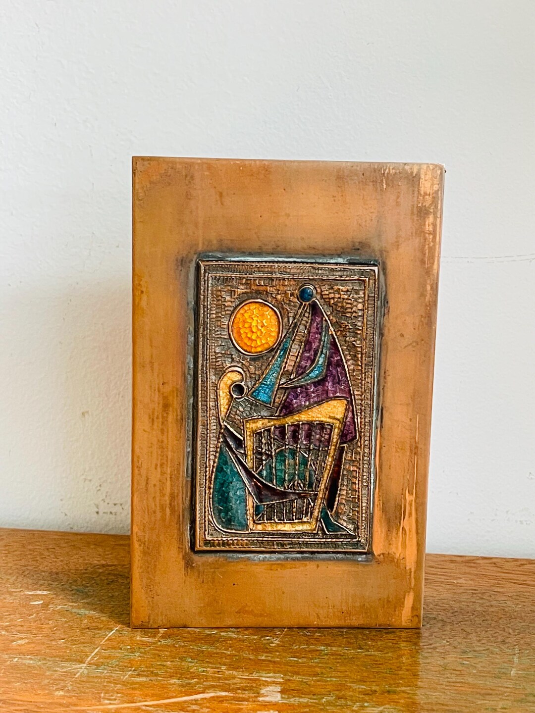 Mid Century Copper Box, Cubist Motif, Stylized Abstract Relief ...