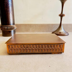 Mid-Century Brutalist Bronze Box – 70s Vintage Sculptural Metal Art MCM Geometric Relief – Vintage Modernist Industrial Jewelry Catchall