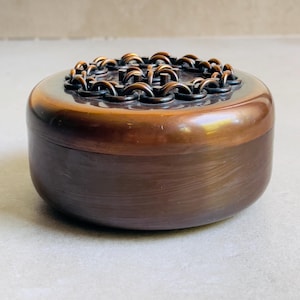 Vintage Brutalist Copper Box with Lid – Mid-Century Catchall - Modern Trinket Box Signed Handcrafted Metal Art – Minimalist Industrial Decor