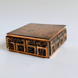 Mid Century Brutalist Metal Box – Sculptural Geometric Relief – Vintage Jewelry Box Catchall
