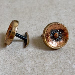 Vintage Brutalist Cufflinks by Dömötör László | 1970s Modernist Jewelry | Unisex Signed Bronze Cuff Links MCM Metal Gift for Design Lovers