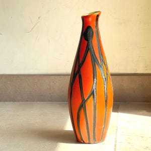 Retro Striped Vintage Ceramic Vase, Mid century Hungarian Studio Pottery, Stylized Human Figures, Midcentury Interior, 1970s Modernist Vase