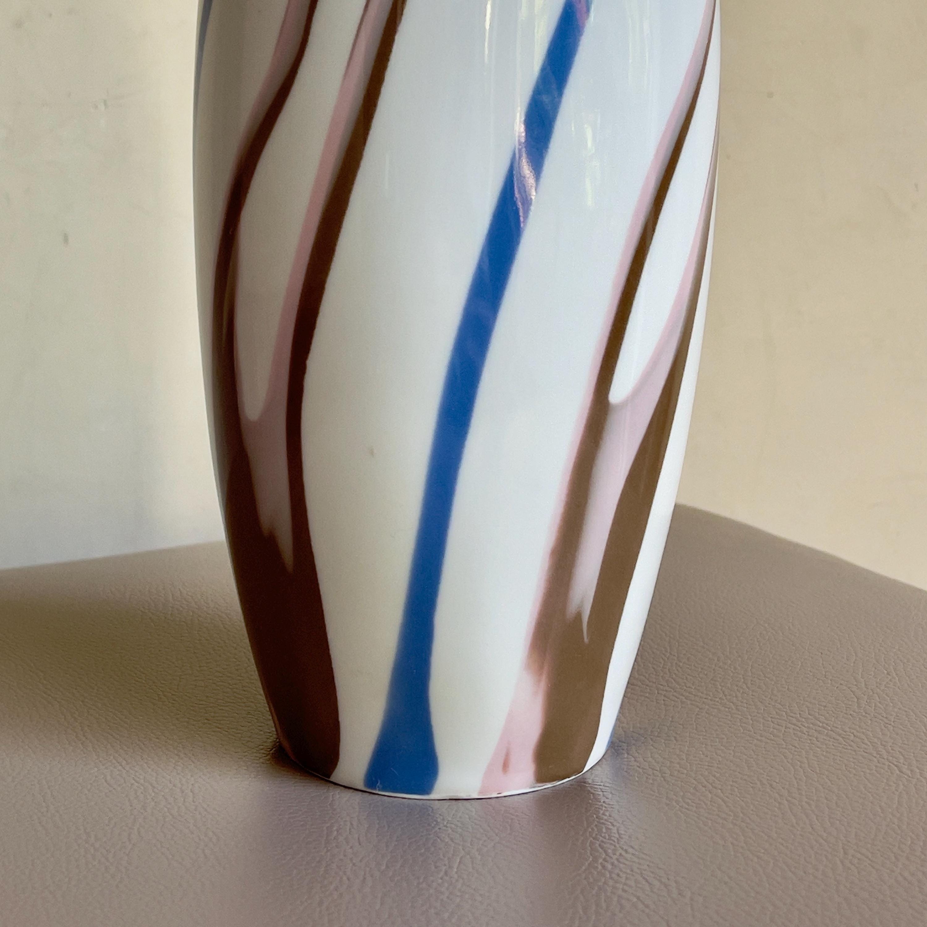 Vintage Aquincum Porcelain Vase, Modernist Striped Vase, Hungary