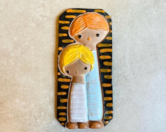 MCM Ceramic Wall Plaque: Mother & Daughter Studio Pottery by József Deák
