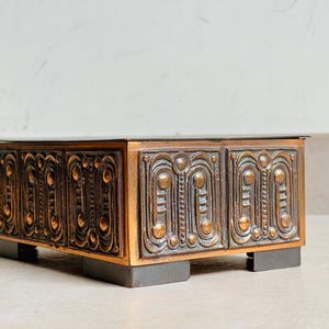 Gyula SZABÓ mid-century modern, copper alloy box with geometric stylized relief decoration 1970s