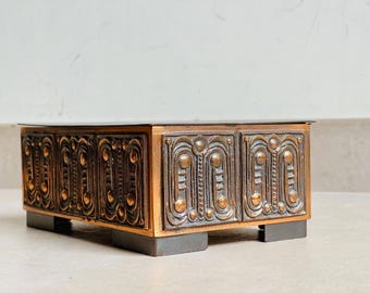 Gyula SZABÓ mid-century modern, copper alloy box with geometric stylized relief decoration 1970s