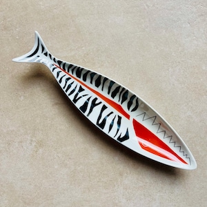 1950s Vintage Sardine Dish - Mid-century Fish Form Table Centerpiece - Retro Fishbone Wall Decor Minimalist Abstract Ceramic Art MCM Gift