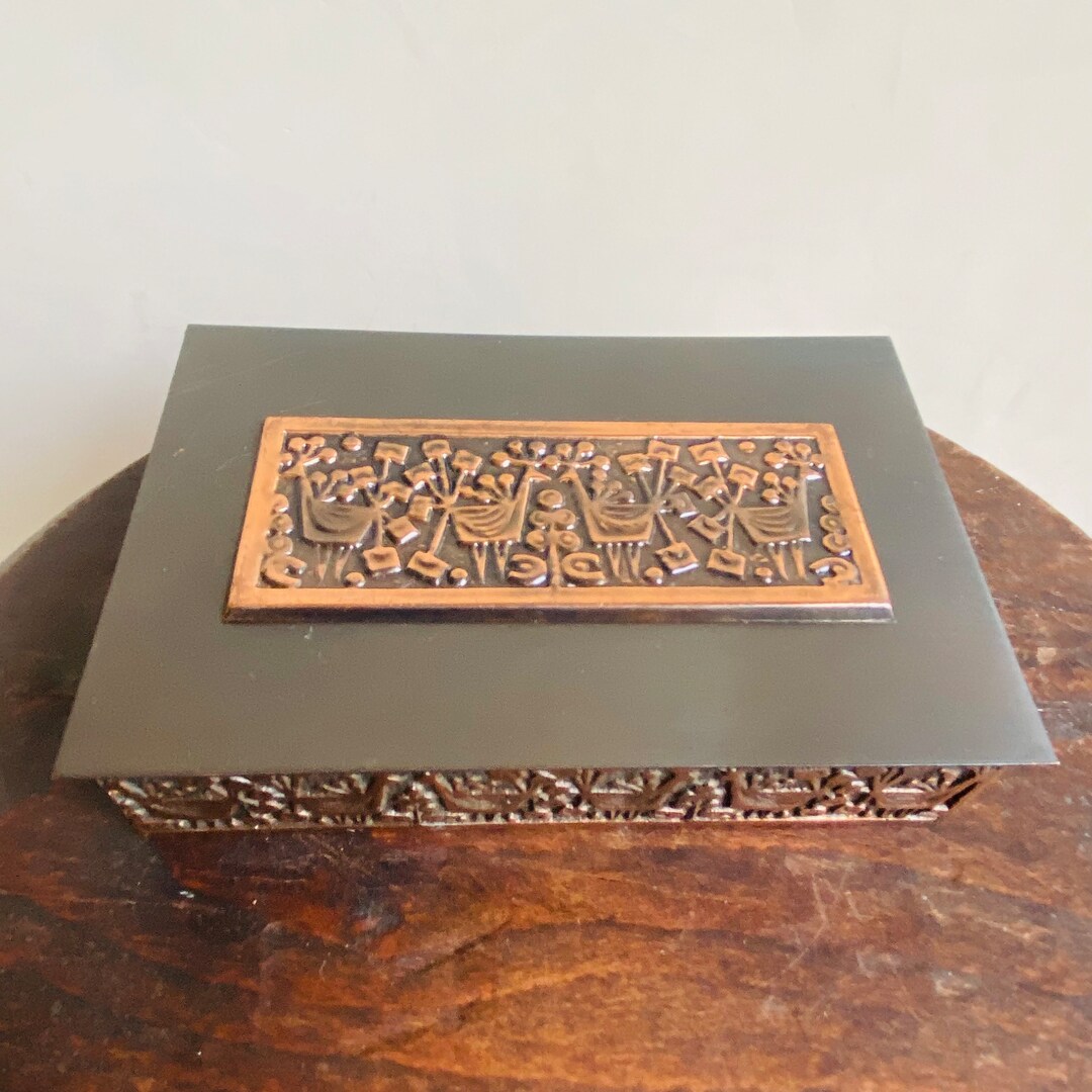 Mid-century Modern, Copper Box With Birds Stylized Cubist Relief ...