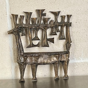 Brutalist Bronze Deer Wall Sculpture – 1970s Hungarian Modernist Relief Ottó Kopcsányi – Mid Century MCM Metal Wall Art Rare Collector Decor