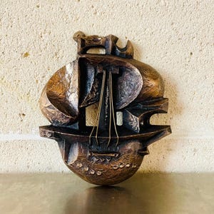 Kótai Brutalist Wall Sculpture Sailboat -  Modernist Bronze Sailing Boat Mid Century Modern Metal Art 1970s  Sculptural Relief Metalwork