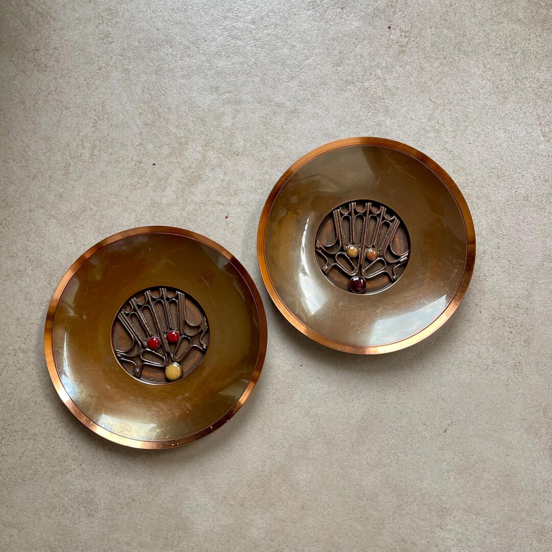 Signed Kállay Enamel Copper Plate Set – Hungarian Mid Century Modern ...