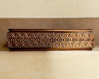 Vintage Bronze Box with Geometric Relief - Mid Century Modern Industrial Metal Art Trinket Box - 1970s Hungarian Brutalist Modernist Decor