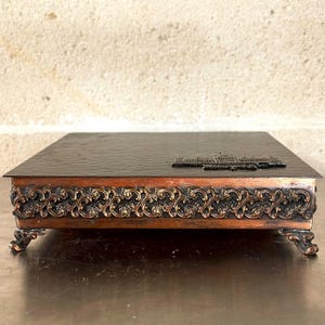 Vintage Sculptural Trinket Box | Budapest Parliament Relief | Mid-Century Metal Catchall | 1960s Hungarian Industrial Art Card Box MCM