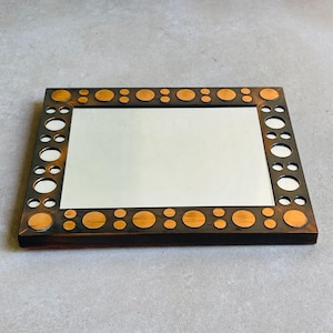 Sculptural Brutalist Bronze & Brass Mirror — 1970s Hungarian Modernist Wall Art, Mid-Century Geometric Design Gallery Wall Hanging Retro