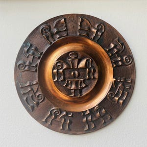 Brutalist Bronze Sculptural Relief Wall Hanging - Modernist Metal Art Tray Mid Century Abstract Stylized Knight and Horses Decor MCM 1970s