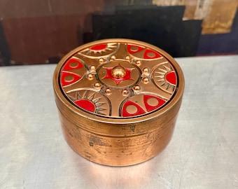 Vintage Brutalist Bronze Trinket Box - MCM Keepsake Box with Lid - Modernist Jewelry Holder Mid century Copper Pill Box Industrial Metal Art