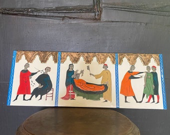 Vintage MCM Enamel Wall Hanging Hungarian, Mid-century Modern European Wall Decor Metal Painting