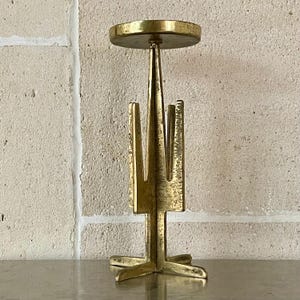 Sculptural Brutalist Candleholder | Mid Century Modern Brass Candlestick Vintage | Heinz Goll Style Modernist Candle Holder MCM Austria 1960