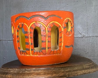Vintage 1960s 1970s PESTHIDEGKUTI Orange Ceramic Plant Holder Mid Century Modern Plant Pot Retro 60s 70s Modernist Art Pottery