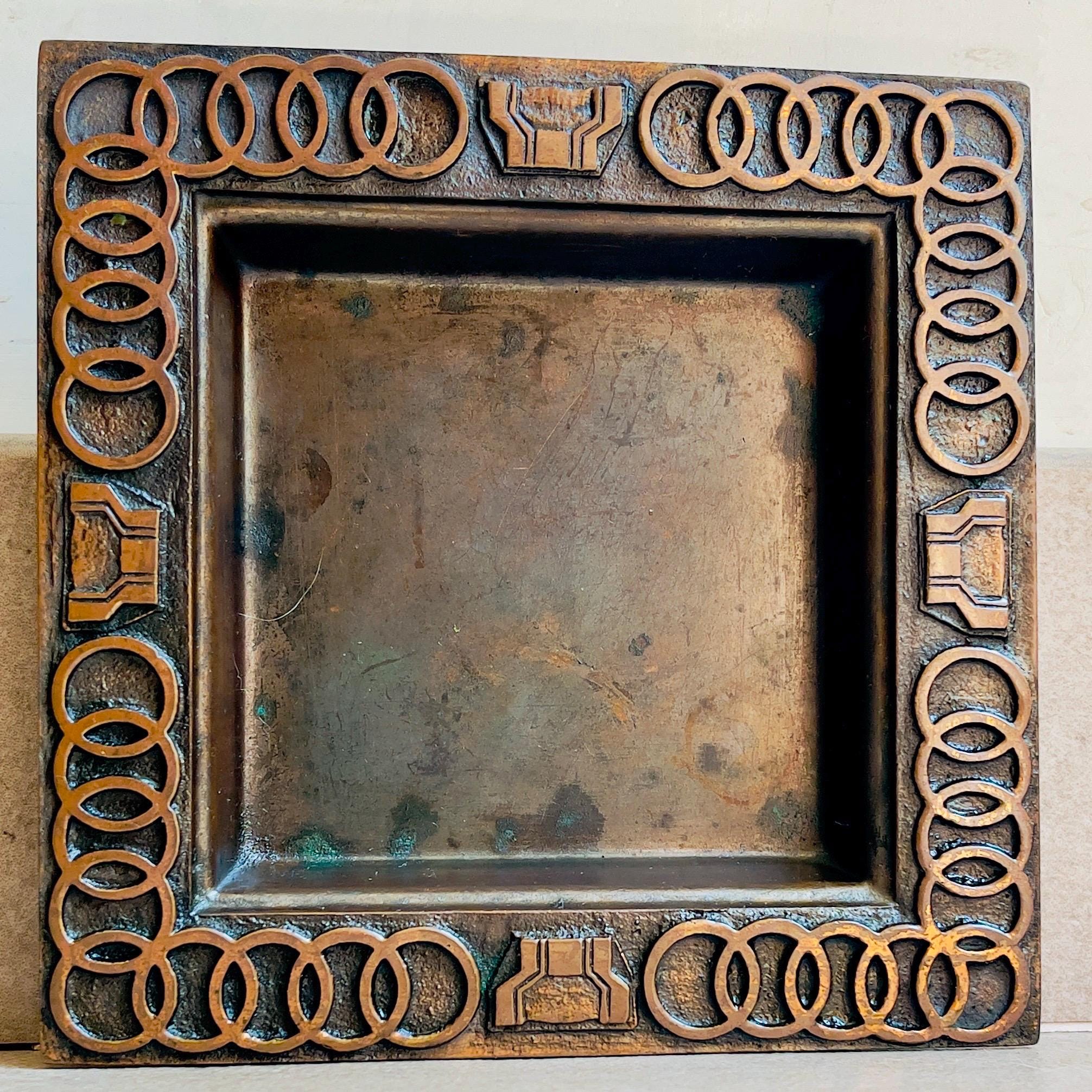 Rare Signed Ottó Kopcsányi Brutalist Brass Ashtray Tray, Hungarian