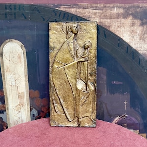 Vintage Bronze Plaque of Virgin Mary and Child Erwin Huber 1988 for Puch Commemorative Brass Relief for Pope John Paul II Visit to Austria